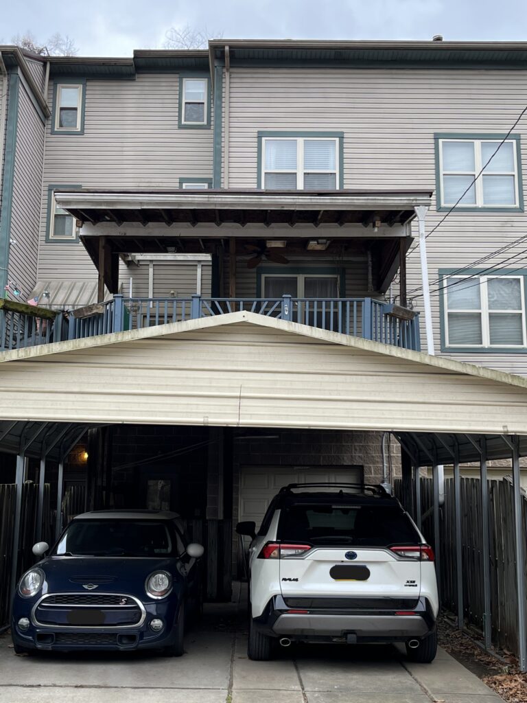 Photo of the rear exterior of a rowhouse