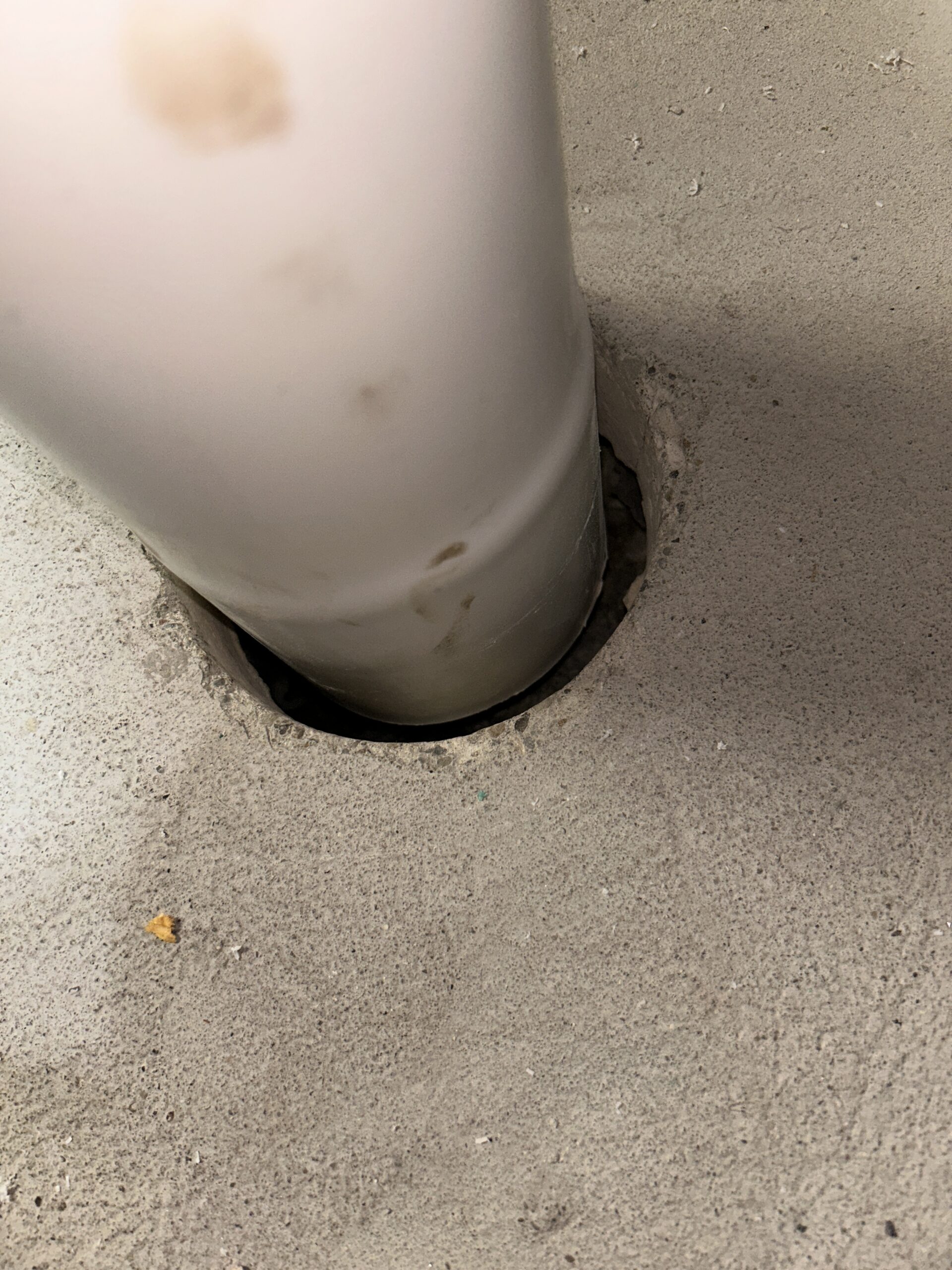 Radon stack installed at basement slab