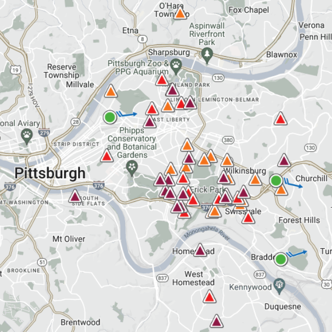 a SmellPGH map of Pittsburg