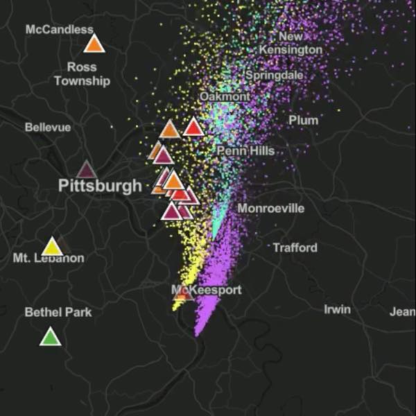 Map of Pittsburgh with Plume data