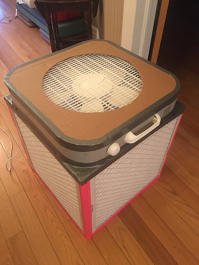 a photo of an assembled low-cost portable air filter