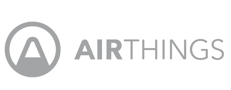 AirThings logo in light grey. Image is a circle with a divided triangle inside of it.