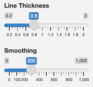 Screenshot of PurpleAirPlots Line Thickness and Smoothing controls