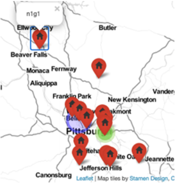 map comparing outdoor particle counts highlighting two sites, n1g1 and j8p5,