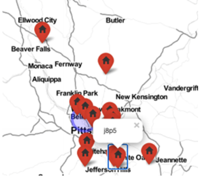 map comparing outdoor particle counts highlighting two sites, n1g1 and j8p5,